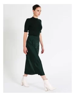 Recycled Blend Satin Midi Slip Skirt In Dark Green -Women Summer Clothing Store 968402530 4 720x928