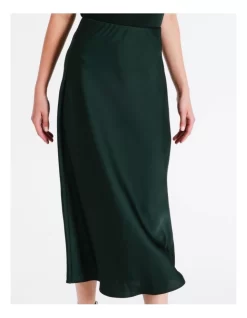 Recycled Blend Satin Midi Slip Skirt In Dark Green -Women Summer Clothing Store 968402530 5 720x928