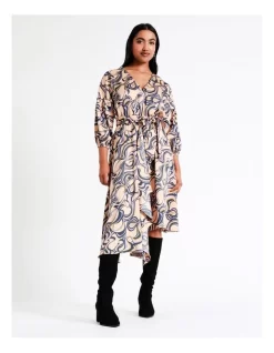 Basque Recycled Satin Staggered Hem Midi Dress In Assorted