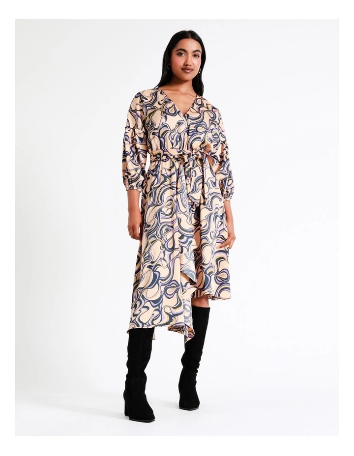 Basque Recycled Satin Staggered Hem Midi Dress In Assorted 3 Basque Recycled Satin Staggered Hem Midi Dress In Assorted