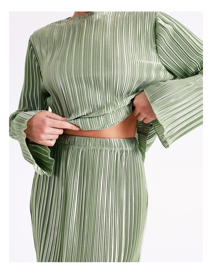 Recycled Satin Plisse Midi Skirt In Sage 4 Recycled Satin Plisse Midi Skirt In Sage - Image 2