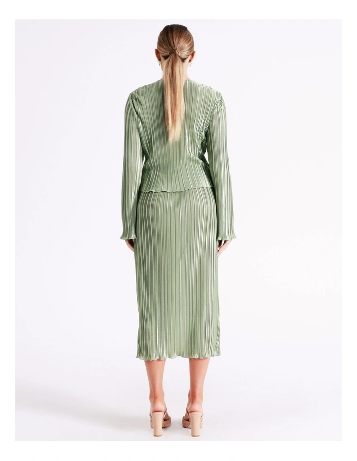 Recycled Satin Plisse Midi Skirt In Sage 5 Recycled Satin Plisse Midi Skirt In Sage - Image 3