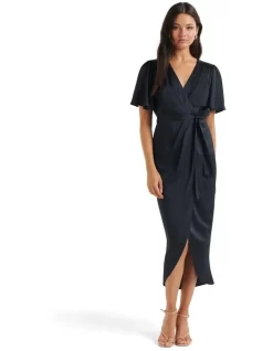 Forever New Carolina Satin Midi Dress In Navy
