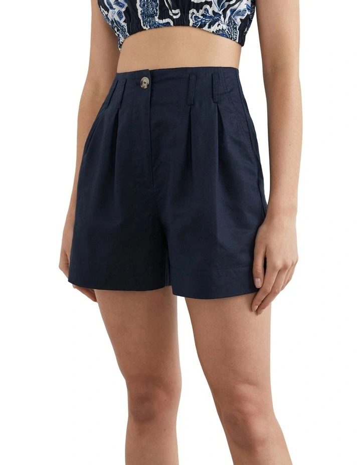 French Connection Linen Pleat Front Short In Navy 3 French Connection Linen Pleat Front Short In Navy