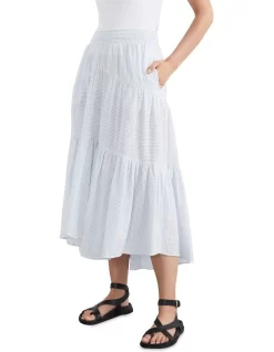 French Connection Stripe Seersucker Midi Skirt