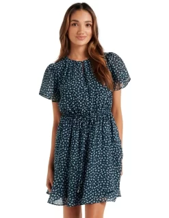 Nahla Flutter Sleeve Mini In Blue