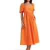 Forever New Dream Ruched Bodice Midi Dress In Orange -Women Summer Clothing Store 976646350 976706920 1 720x928