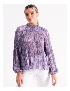 Recycled Blend High Neck Raglan Blouse In Assorted