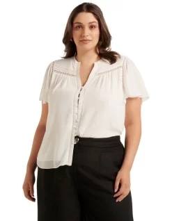 Sevyn Flutter Spliced Blouse In White