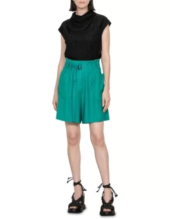 Smooth Stretch Paper Bag Short In Green