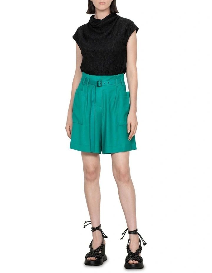 Smooth Stretch Paper Bag Short In Green 3 Smooth Stretch Paper Bag Short In Green