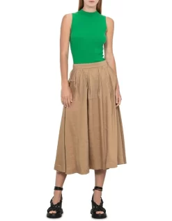 Hemp Nylon Midi Skirt In Brown