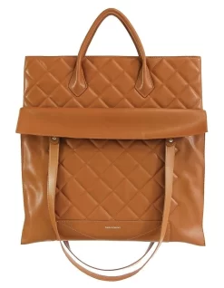 Lost Lovers Quilted Leather Tote In Camel