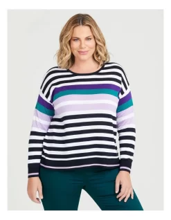 Natural Multi Stripe Jumper In Blue Multi