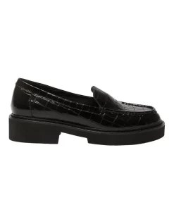 Abbott Flat Croc Print Leather Shoes In Black