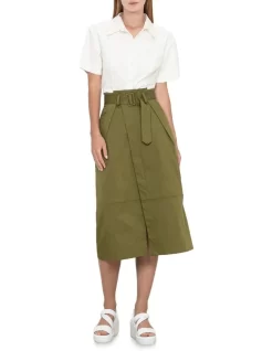 Tech Stretch Midi Skirt In Green