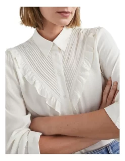 French Connection Ruffle Button Through Shirt In Cream -Women Summer Clothing Store 986363290 4 720x928