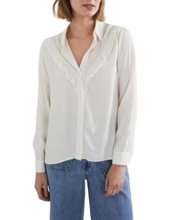 French Connection Ruffle Button Through Shirt In Cream -Women Summer Clothing Store 986363290 5 720x928