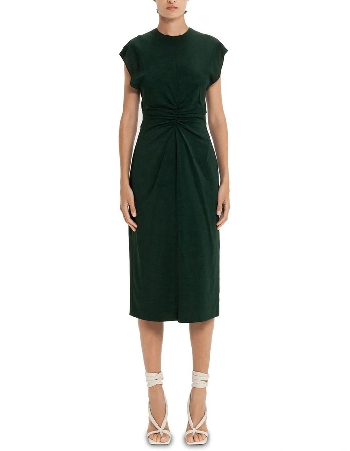 Ruched Tech Midi Dress In Green 3 Ruched Tech Midi Dress In Green