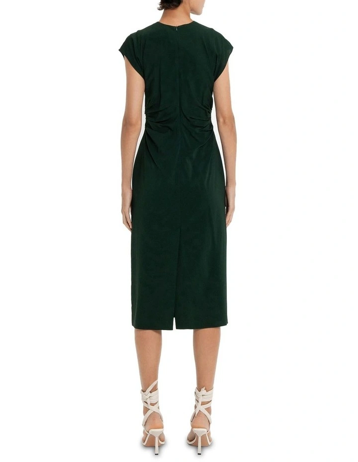 Ruched Tech Midi Dress In Green 4 Ruched Tech Midi Dress In Green - Image 2