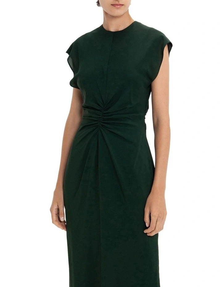 Ruched Tech Midi Dress In Green 5 Ruched Tech Midi Dress In Green - Image 3