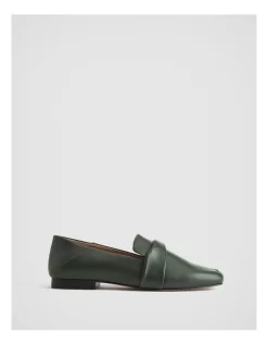 Leather Twist Loafer In Teal Green