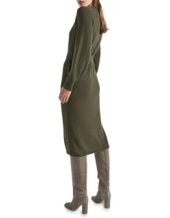 Tie Waist Midi Knit Dress In Green -Women Summer Clothing Store 988421860 988381540 4 720x928