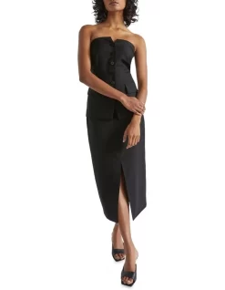 Wool Blend Split Front Skirt In Black