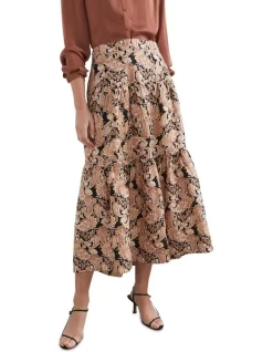 French Connection Paisley Tiered Midi Skirt