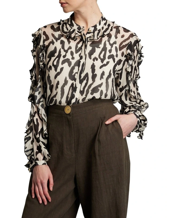 Dreaming Frill Sleeve Top In Cream Multi 3 Dreaming Frill Sleeve Top In Cream Multi