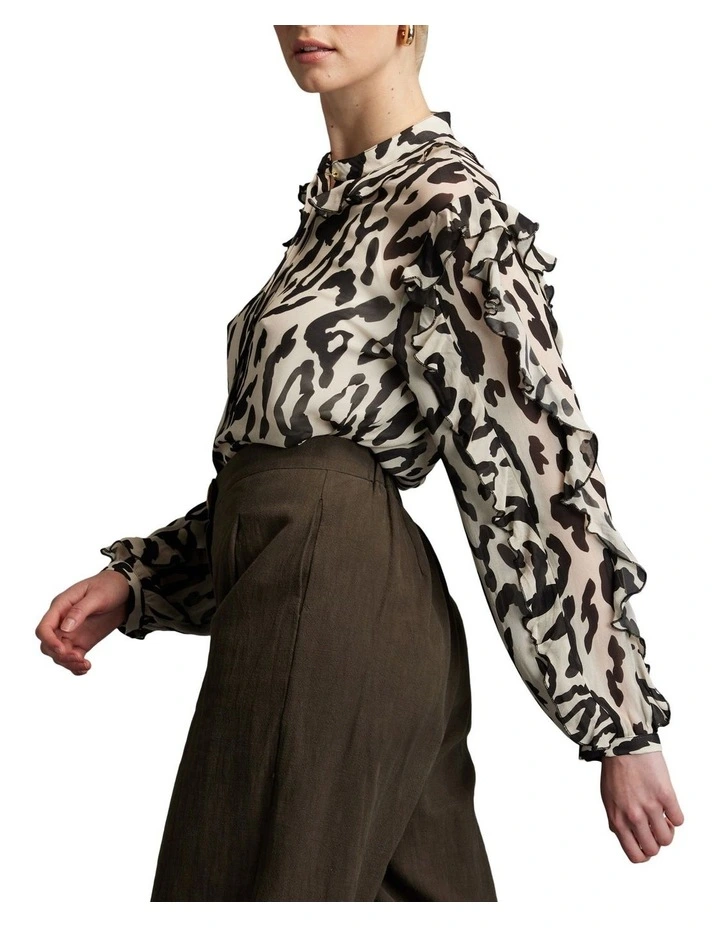 Dreaming Frill Sleeve Top In Cream Multi 5 Dreaming Frill Sleeve Top In Cream Multi - Image 3