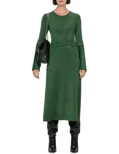 Lurex Twist Front Knit Dress In Green