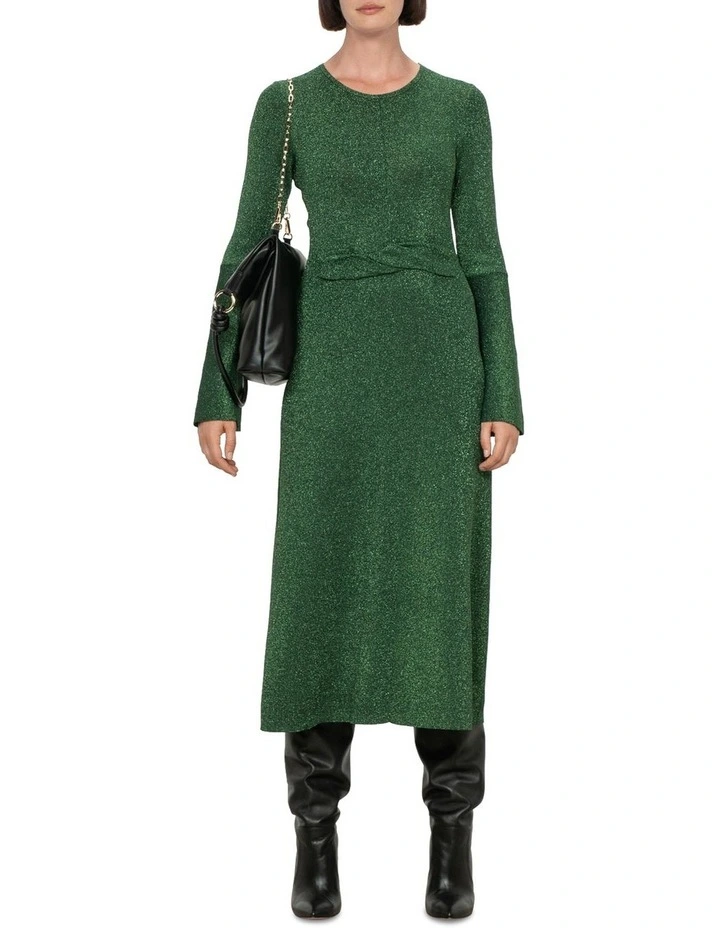Lurex Twist Front Knit Dress In Green 3 Lurex Twist Front Knit Dress In Green