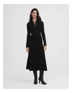 Rib Knit Flare Skirt In Black